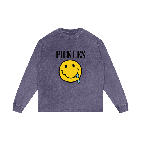 Pickles "make me feel" on Acid Wash Oversize Long Sleeve T-Shirt