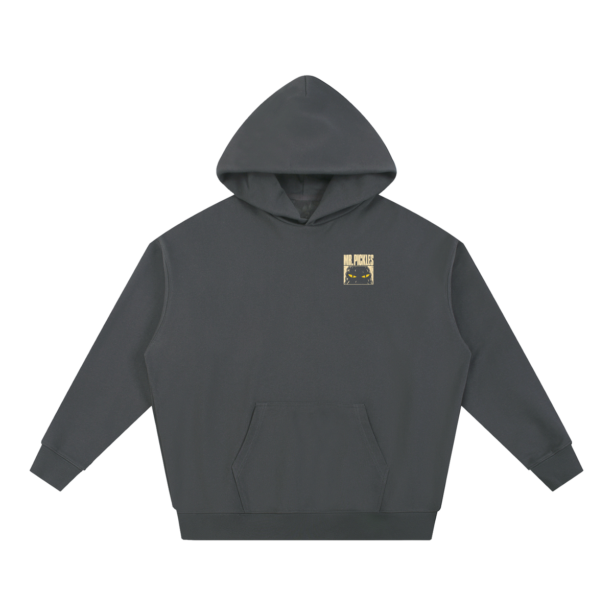 Mr. Pickles Tour heavyweight hoodie in Dark Gray, front with small Mr. Pickles chest graphic