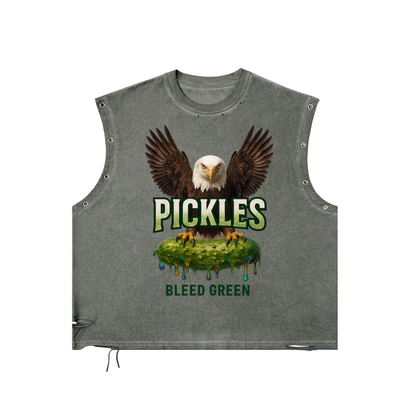 Pickles Bleed Green Distressed Grommet Eyelet Tank Top