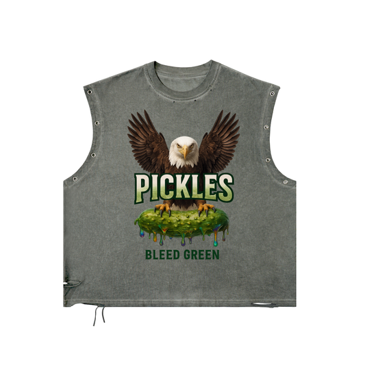 Pickles Bleed Green Distressed Grommet Eyelet Tank Top