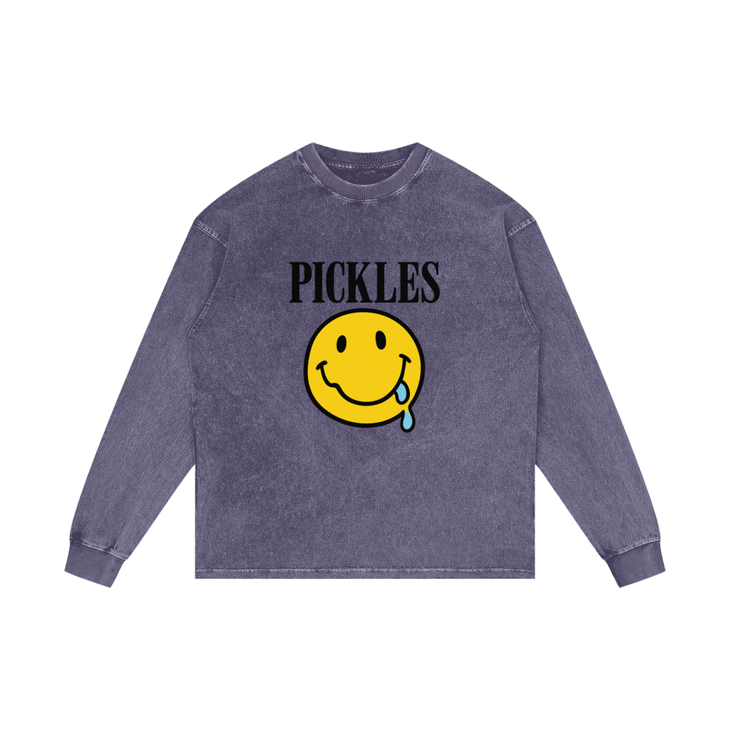 Pickles "make me feel" on Acid Wash Oversize Long Sleeve T-Shirt