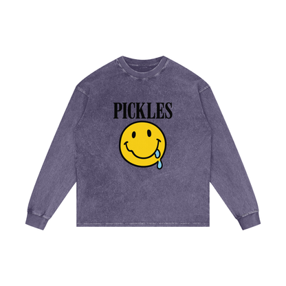 Pickles "make me feel" on Acid Wash Oversize Long Sleeve T-Shirt