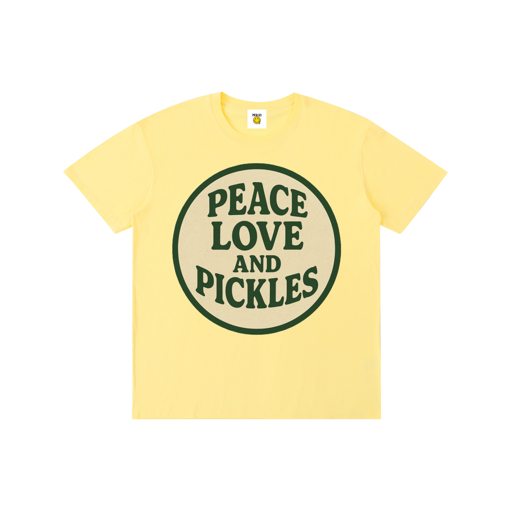 Peace Love and Pickles Pure Cotton Tee in Size Up,Runs Small | fun pickle design | Pickles Apparel