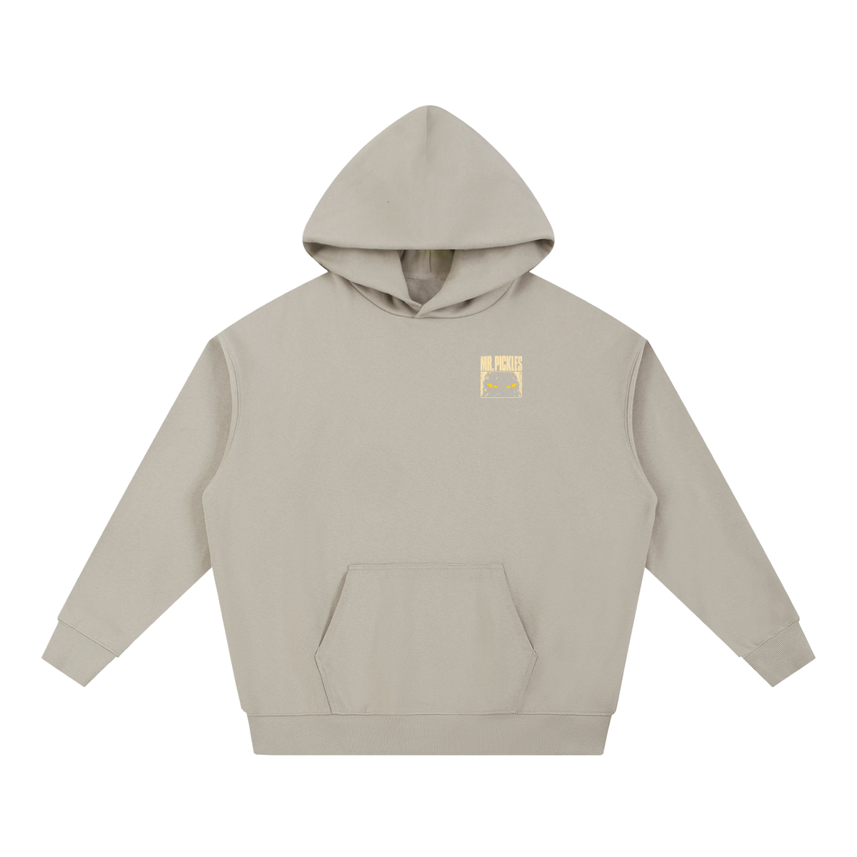 Mr. Pickles Tour heavyweight hoodie in Light Gray, front with small Mr. Pickles chest graphic