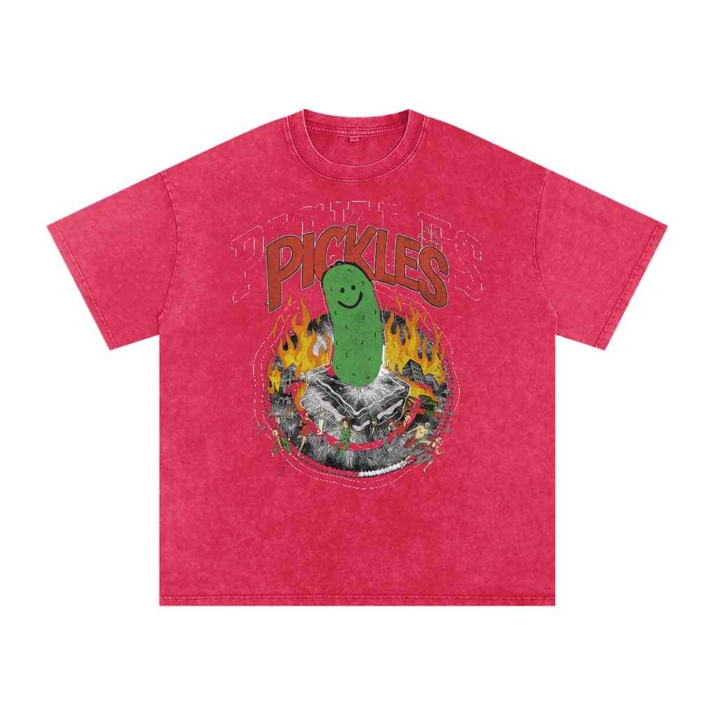 Pickles Take Over Snow Washed Oversized Cotton T-Shirt