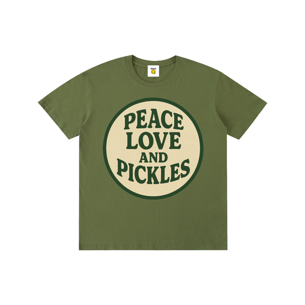 Peace Love and Pickles Pure Cotton Tee in Size Up,Runs Small | novelty pickle apparel | Pickles Apparel