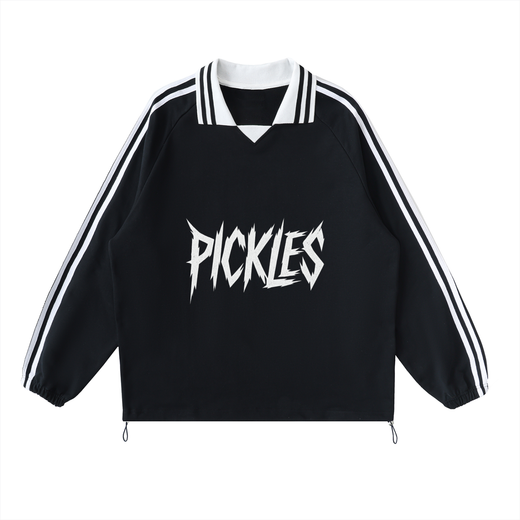 Contrast Striped Lapel Pickle Sweatshirt, product view