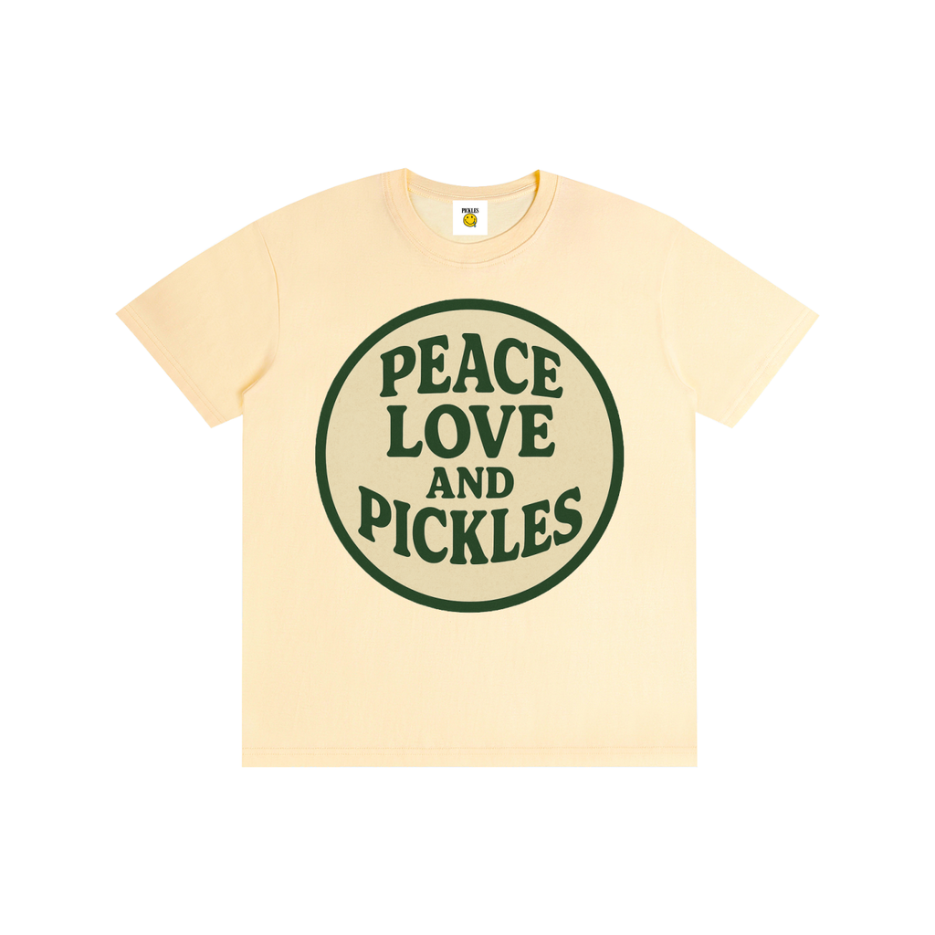 Peace Love and Pickles Pure Cotton Tee in Size Up,Runs Small | novelty pickle apparel | Pickles Apparel