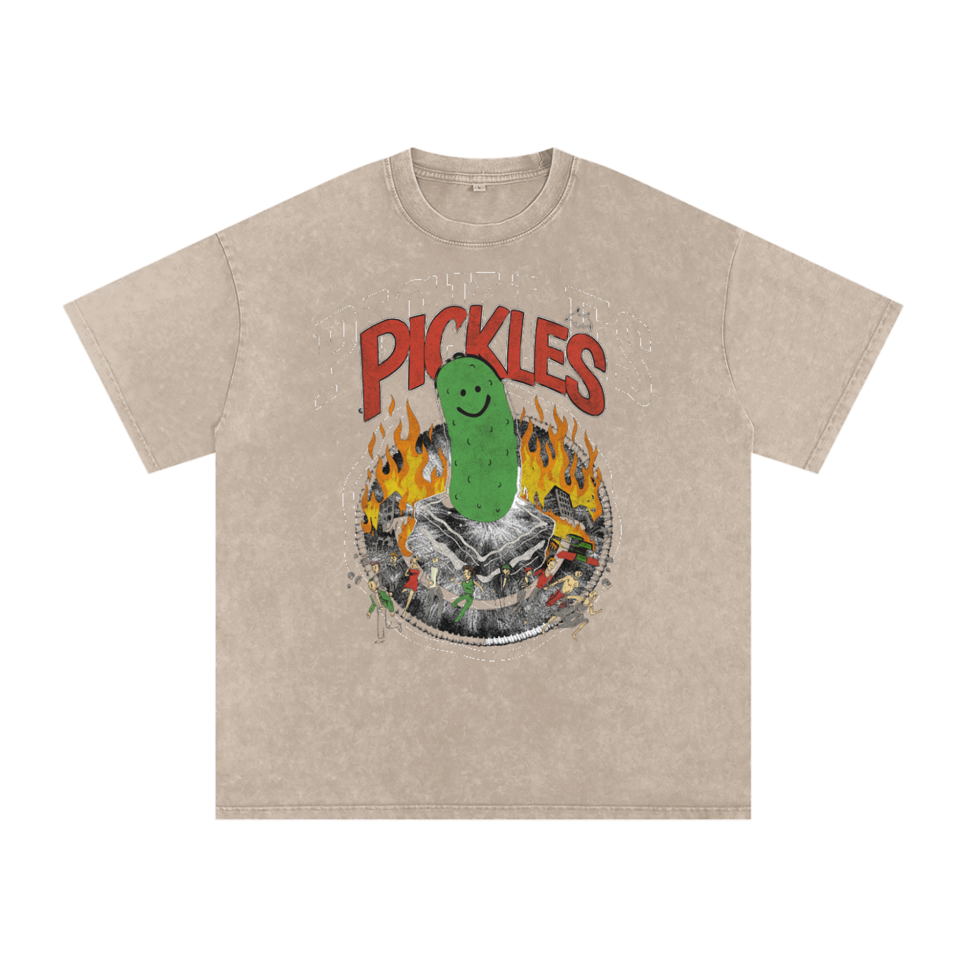 Pickles Take Over Snow Washed Oversized Cotton T-Shirt