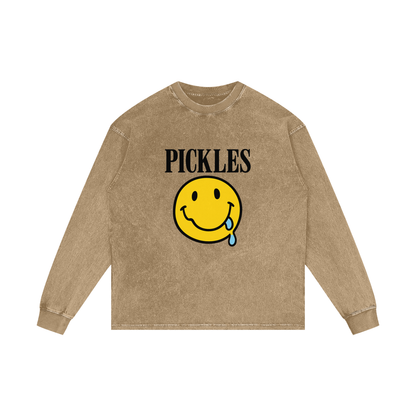 Pickles "make me feel" on Acid Wash Oversize Long Sleeve T-Shirt
