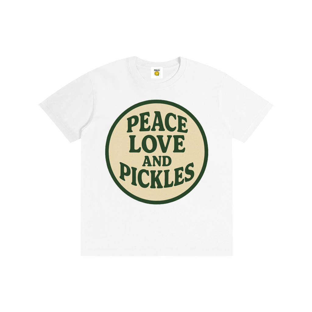 Peace Love and Pickles Pure Cotton Tee in Size Up,Runs Small | fun pickle design | Pickles Apparel