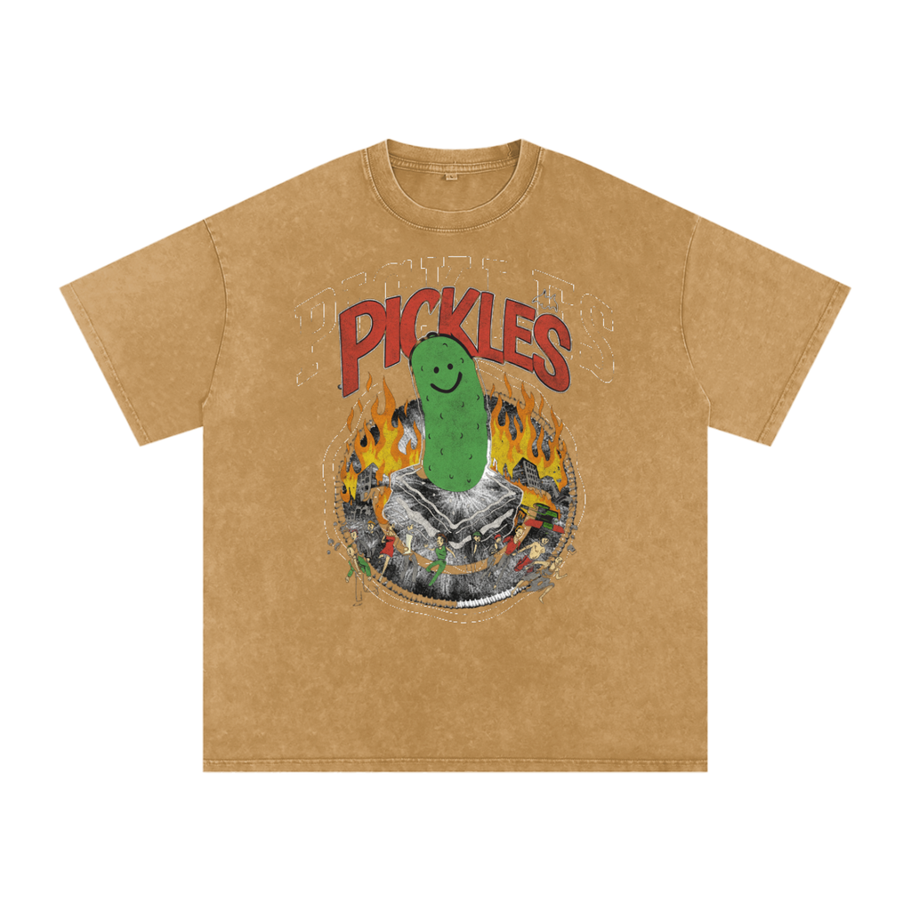 Pickles Take Over Snow Washed Oversized Cotton T-Shirt