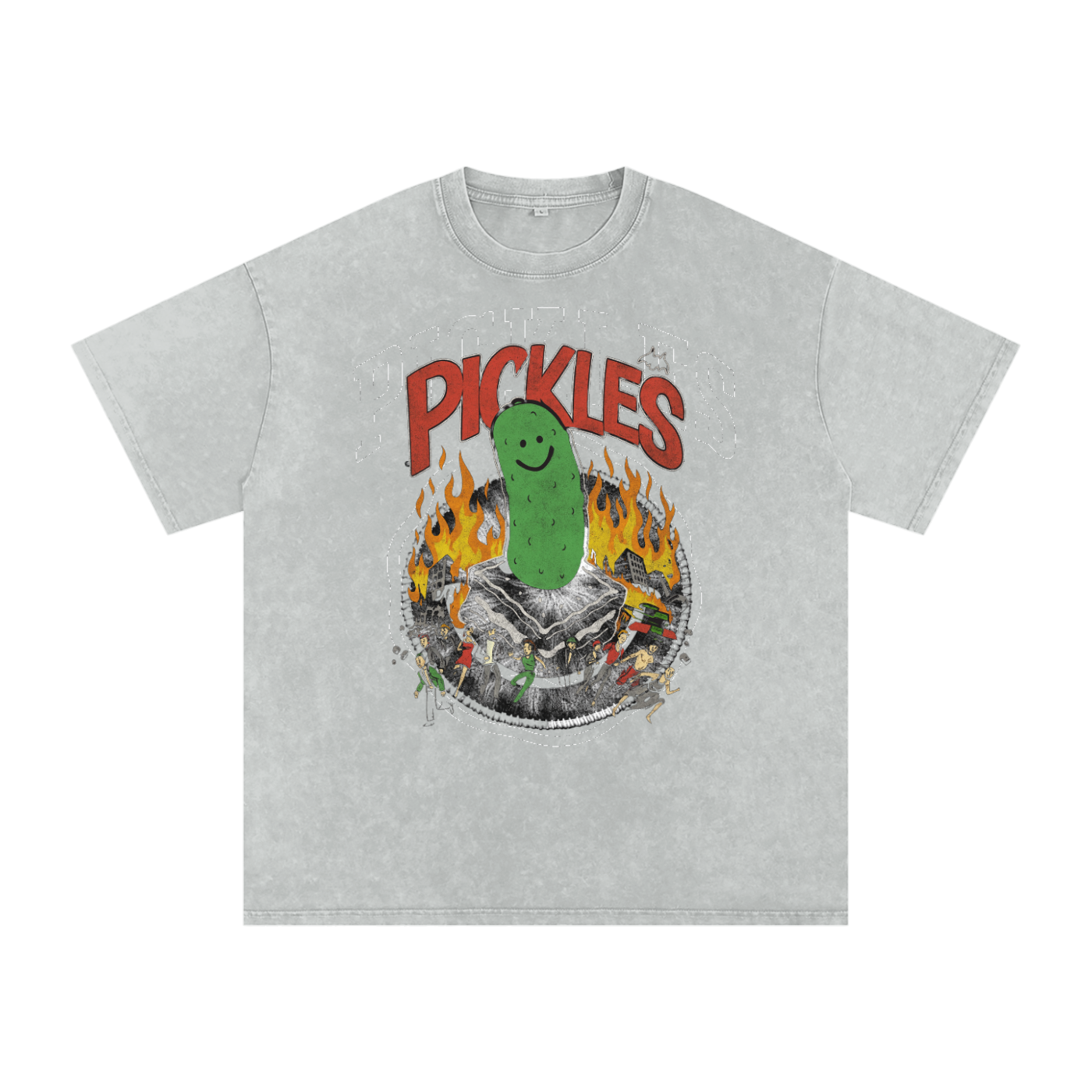 Pickles Take Over Snow Washed Oversized Cotton T-Shirt
