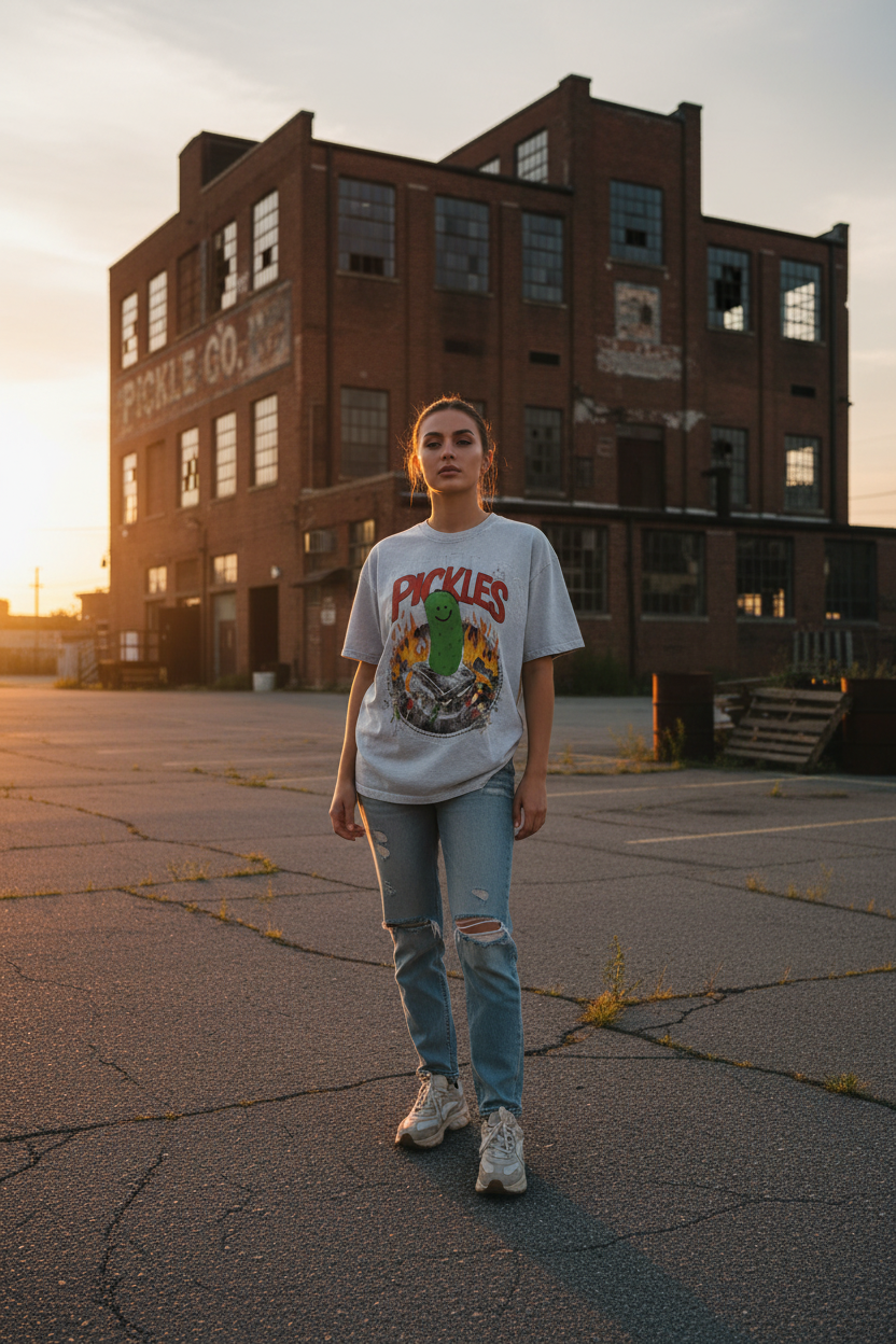 Pickles Take Over Snow Washed Oversized Cotton T-Shirt