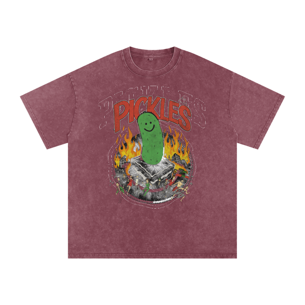 Pickles Take Over Snow Washed Oversized Cotton T-Shirt