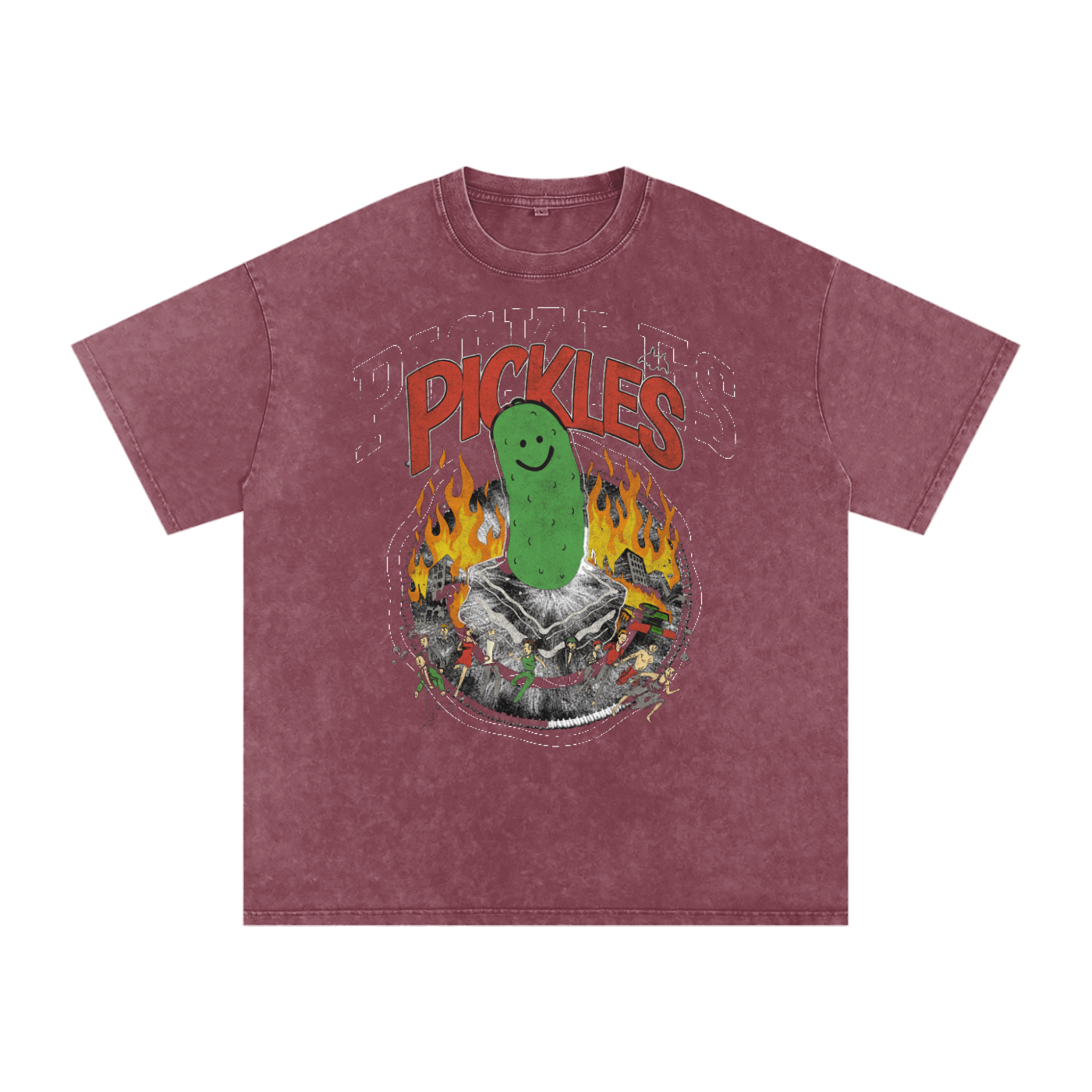 Pickles Take Over Snow Washed Oversized Cotton T-Shirt