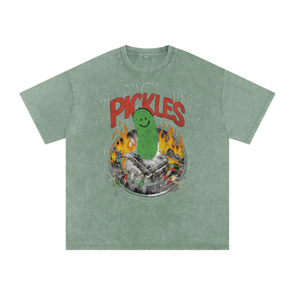 Pickles Take Over Snow Washed Oversized Cotton T-Shirt