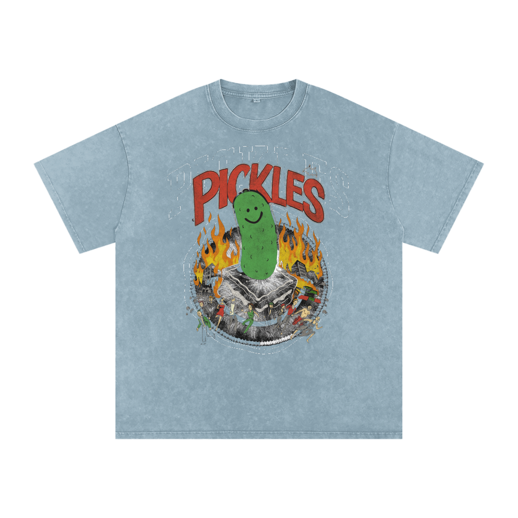 Pickles Take Over Snow Washed Oversized Cotton T-Shirt
