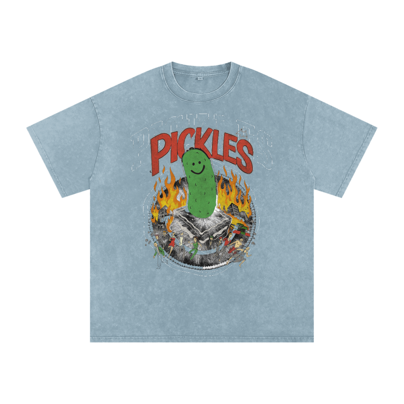 Pickles Take Over Snow Washed Oversized Cotton T-Shirt