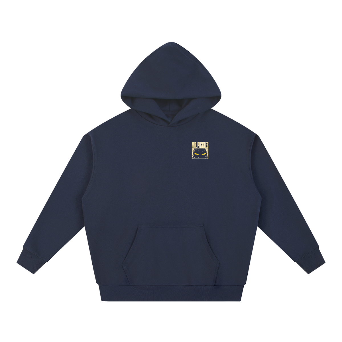 Mr. Pickles Tour heavyweight hoodie in Navy Blue, front with small Mr. Pickles chest graphic