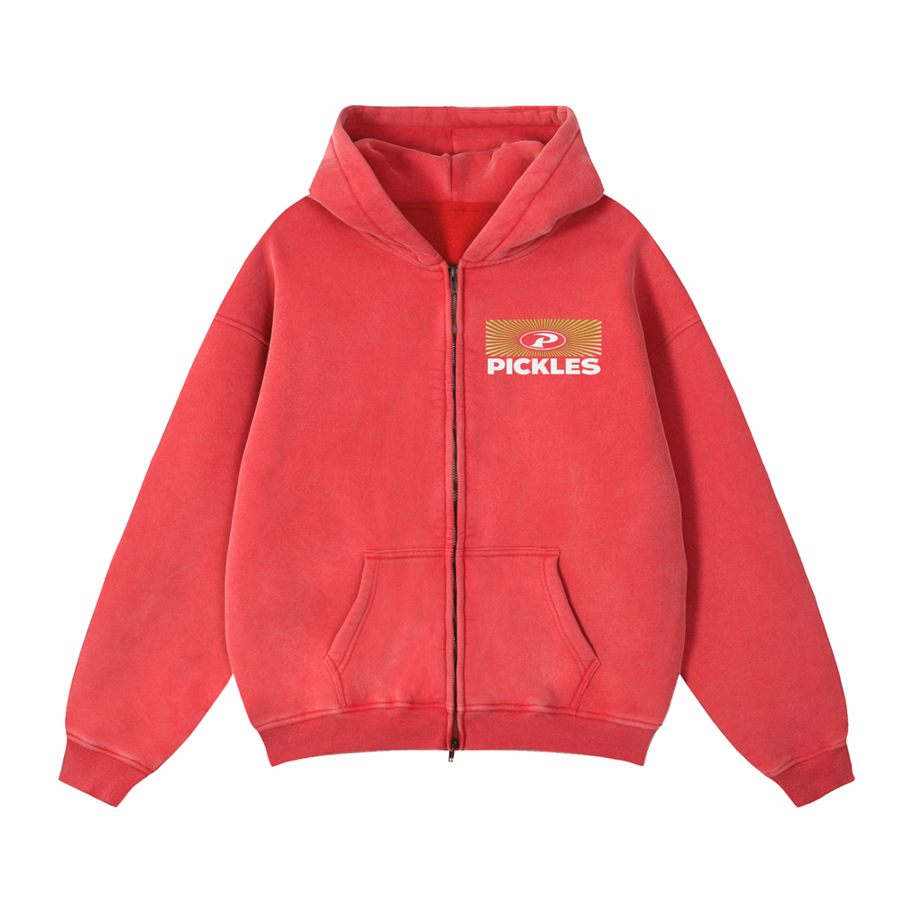 Retro P Zip-Through Boxy Fleece Hoodie | classic casual | Pickles Apparel