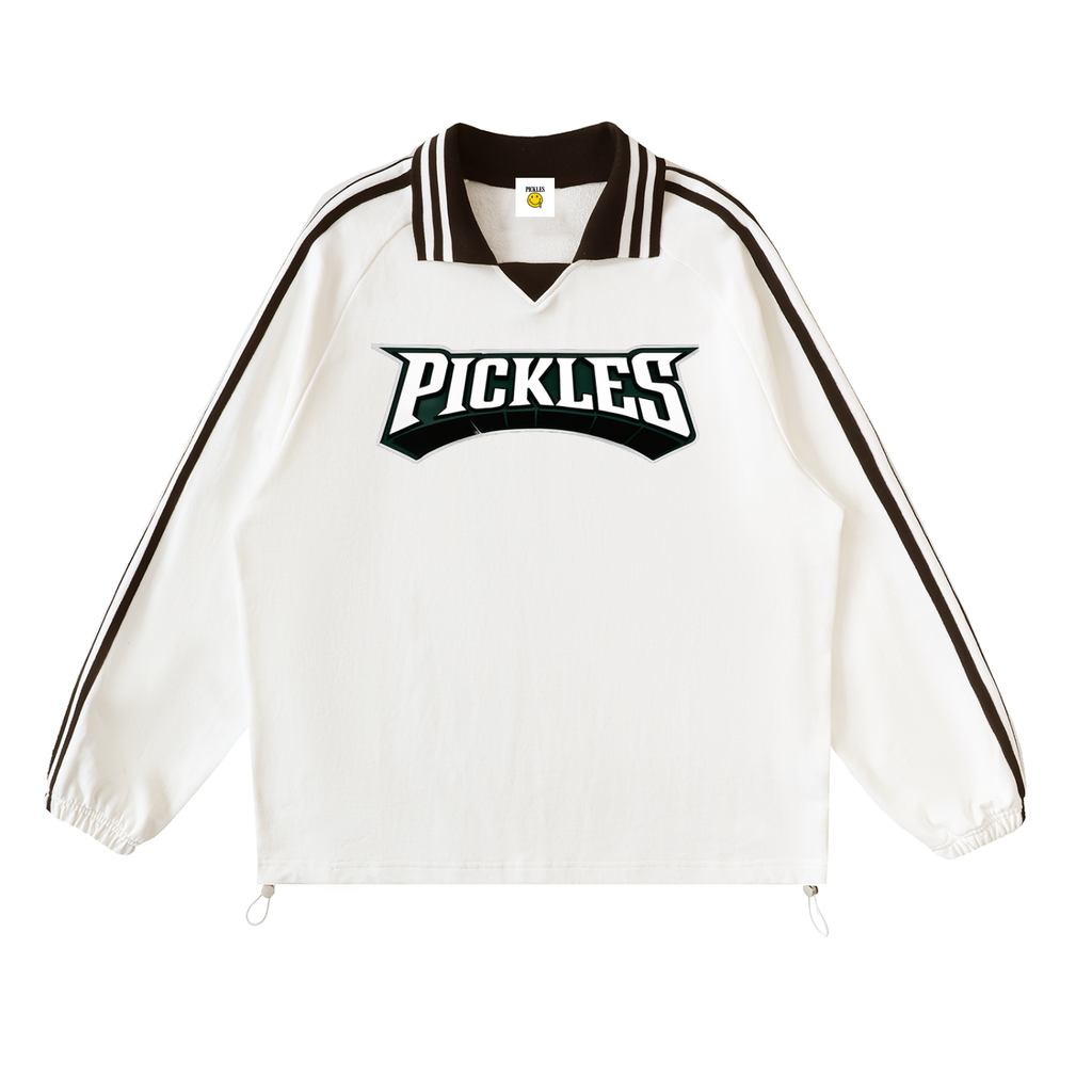 Pickles Sports Contrast Striped Lapel Collar Sweatshirt