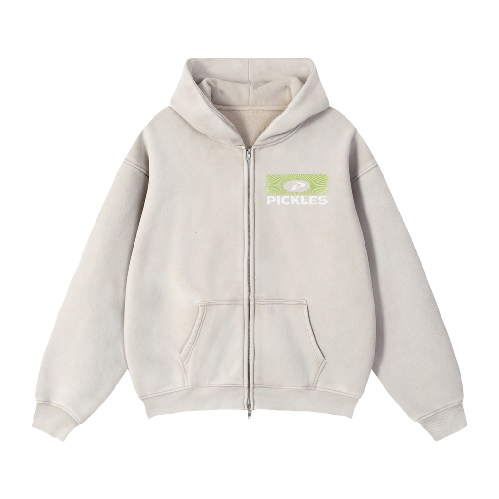 Retro P Zip-Through Boxy Fleece Hoodie | classic casual | Pickles Apparel
