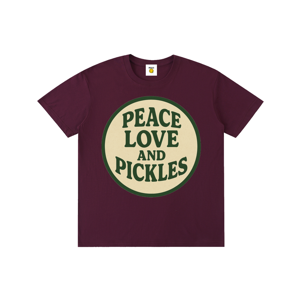 Peace Love and Pickles Pure Cotton Tee in Size Up,Runs Small | novelty pickle apparel | Pickles Apparel
