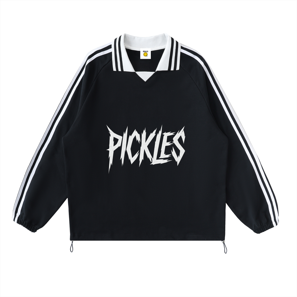 Pickles Contrast Striped Lapel Collar Sweatshirt