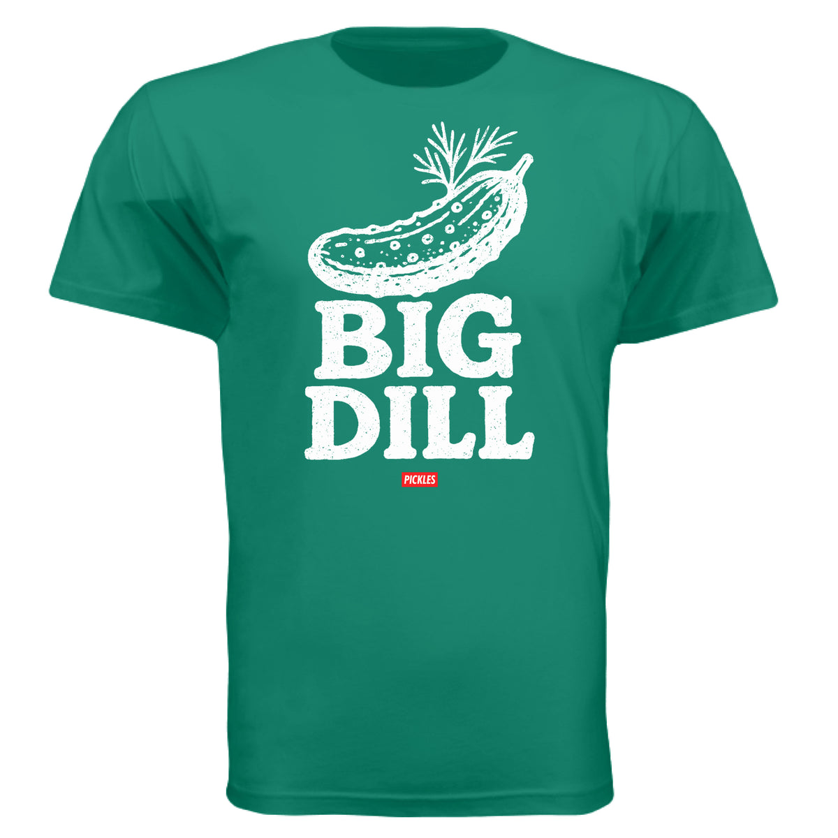 The Big Dill Funny Pickle T-Shirt in Jade Dome, front view