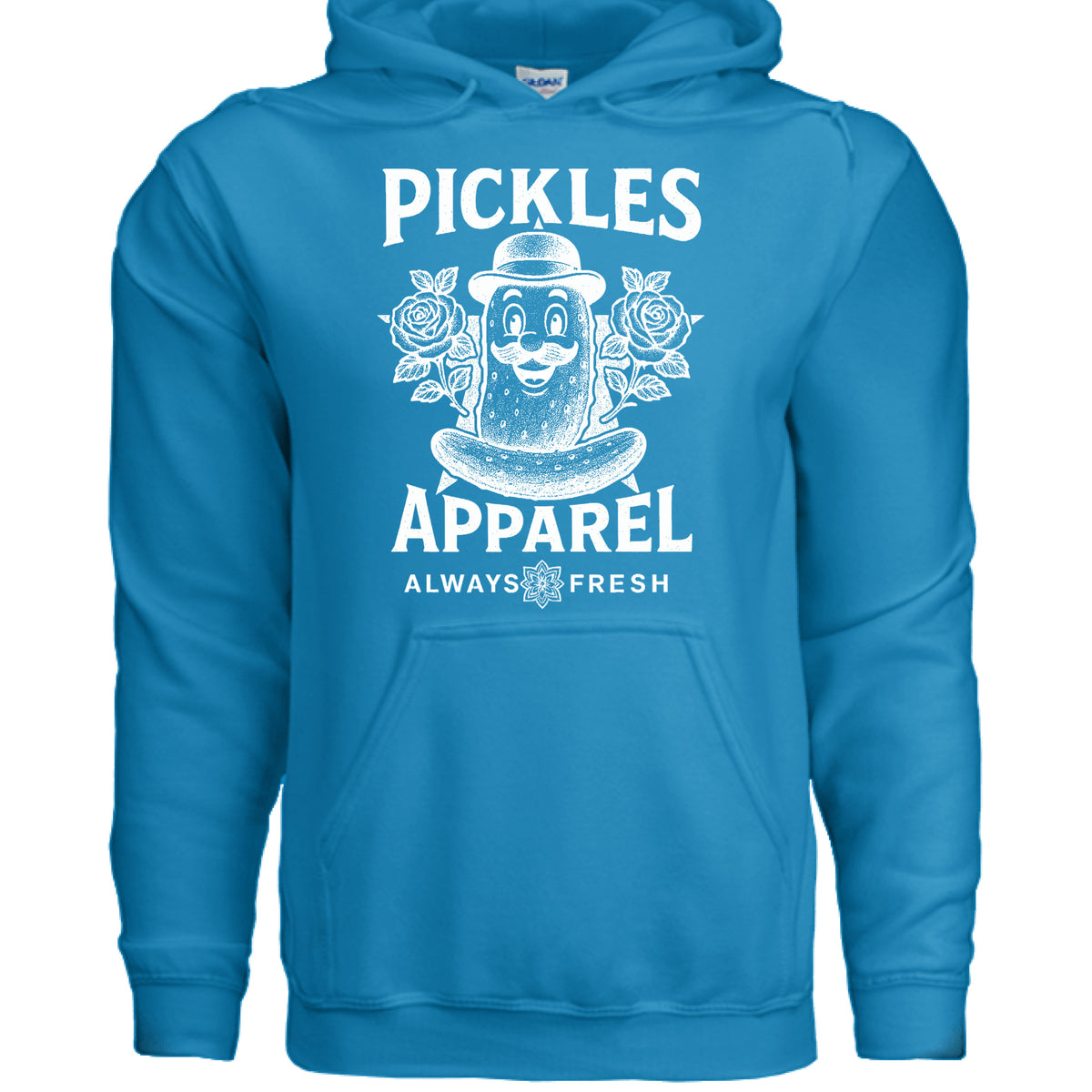 Always Fresh Pickles Fleece Hoodie in SAPPHIRE, front view