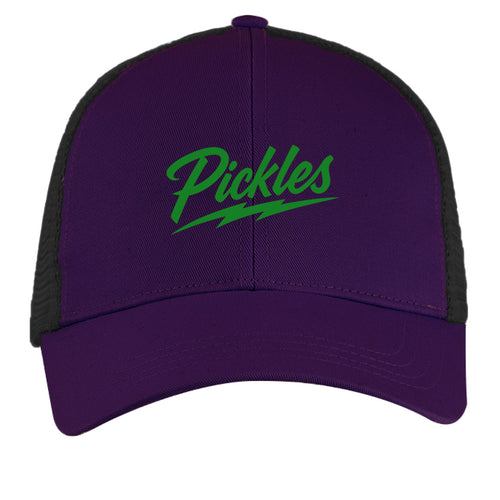 Dill-Light Eco Trucker Hat in Beetroot/ Black — front view | heritage lifestyle | Pickles Apparel