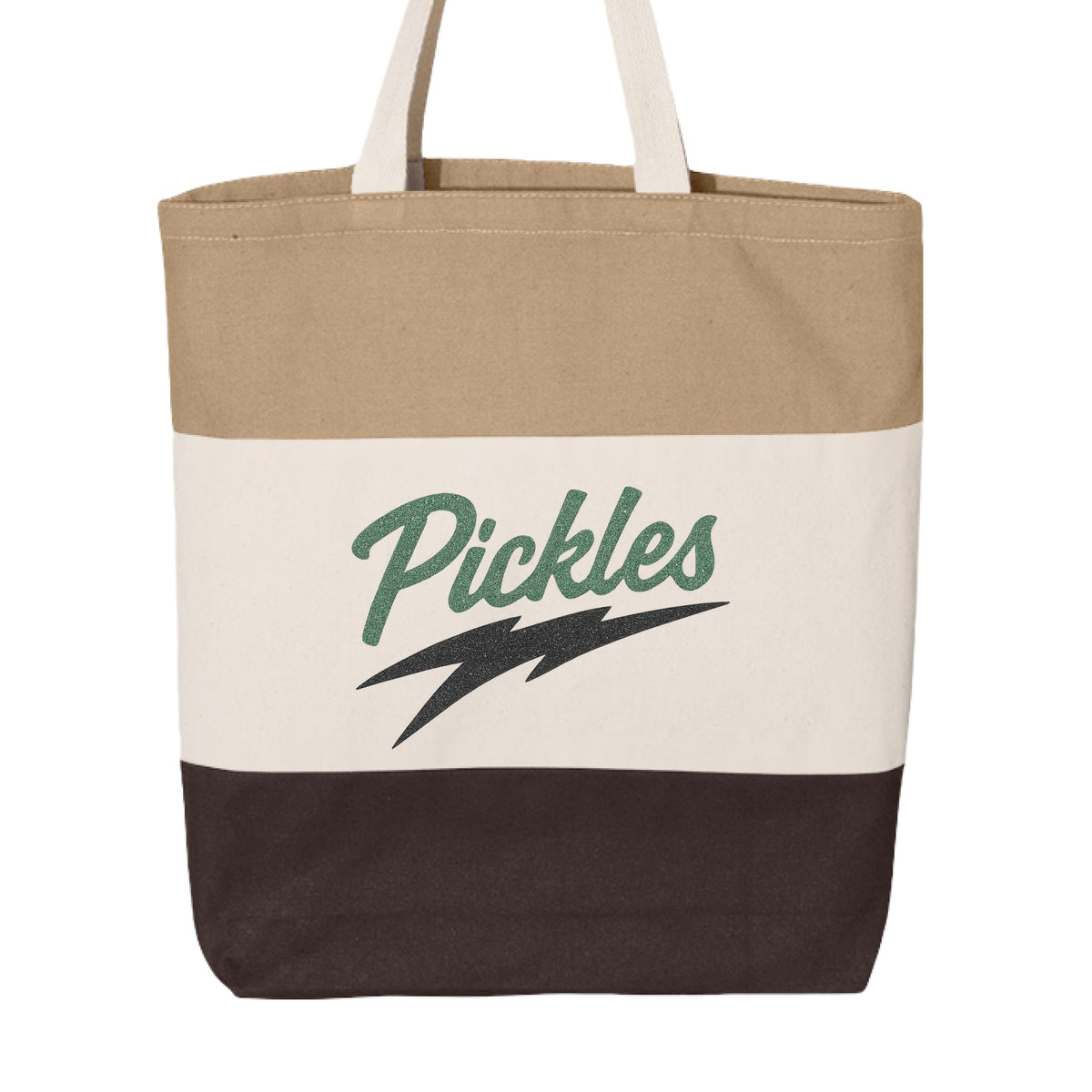 DillLightful Graphic Canvas Pickle Tote in Chocolate/ Natural/ Khaki, front view
