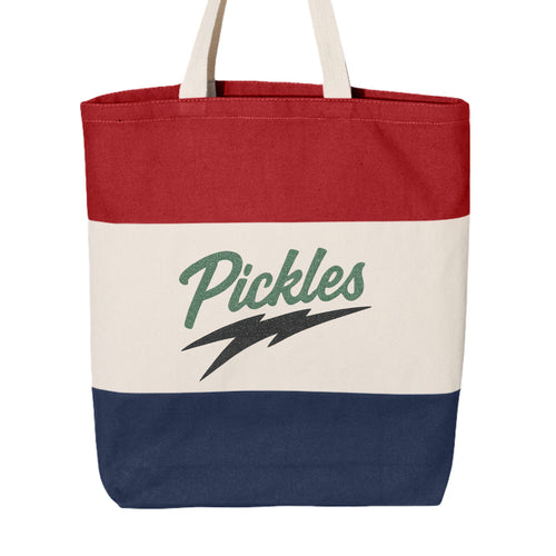 DillLightful Graphic Canvas Tote in Navy/ Natural/ Red — front view | novelty pickle apparel | Pickles Apparel