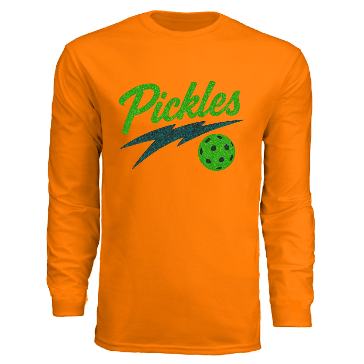 Pickleball Long-Sleeve Cotton T-Shirt in SAFETY ORANGE, front view