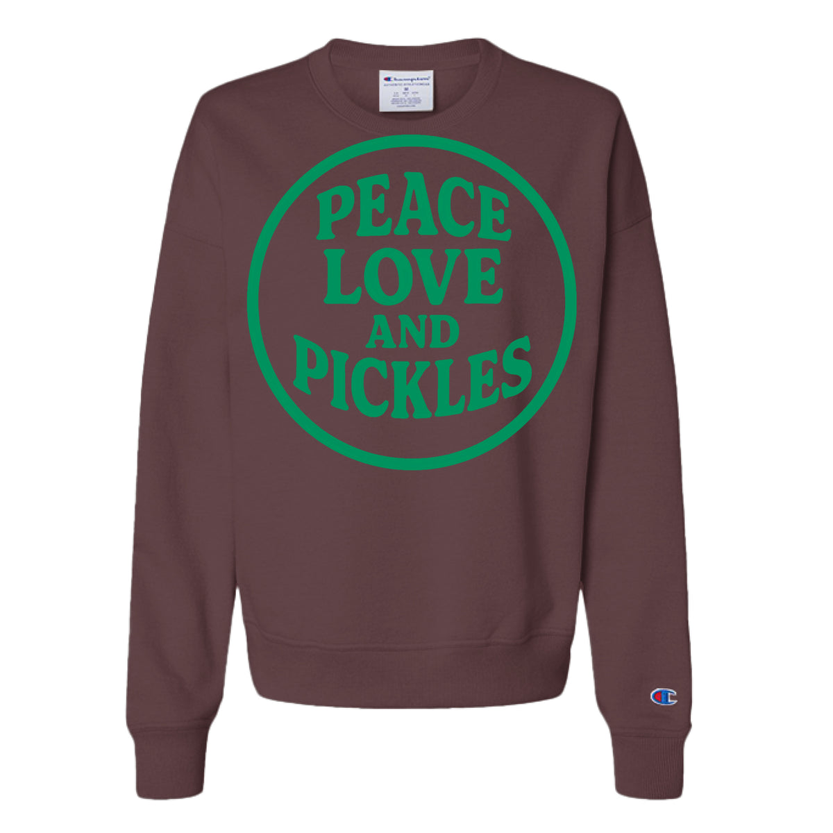 Peace Love and Pickles Women's Sweatshirt in Maroon, front view