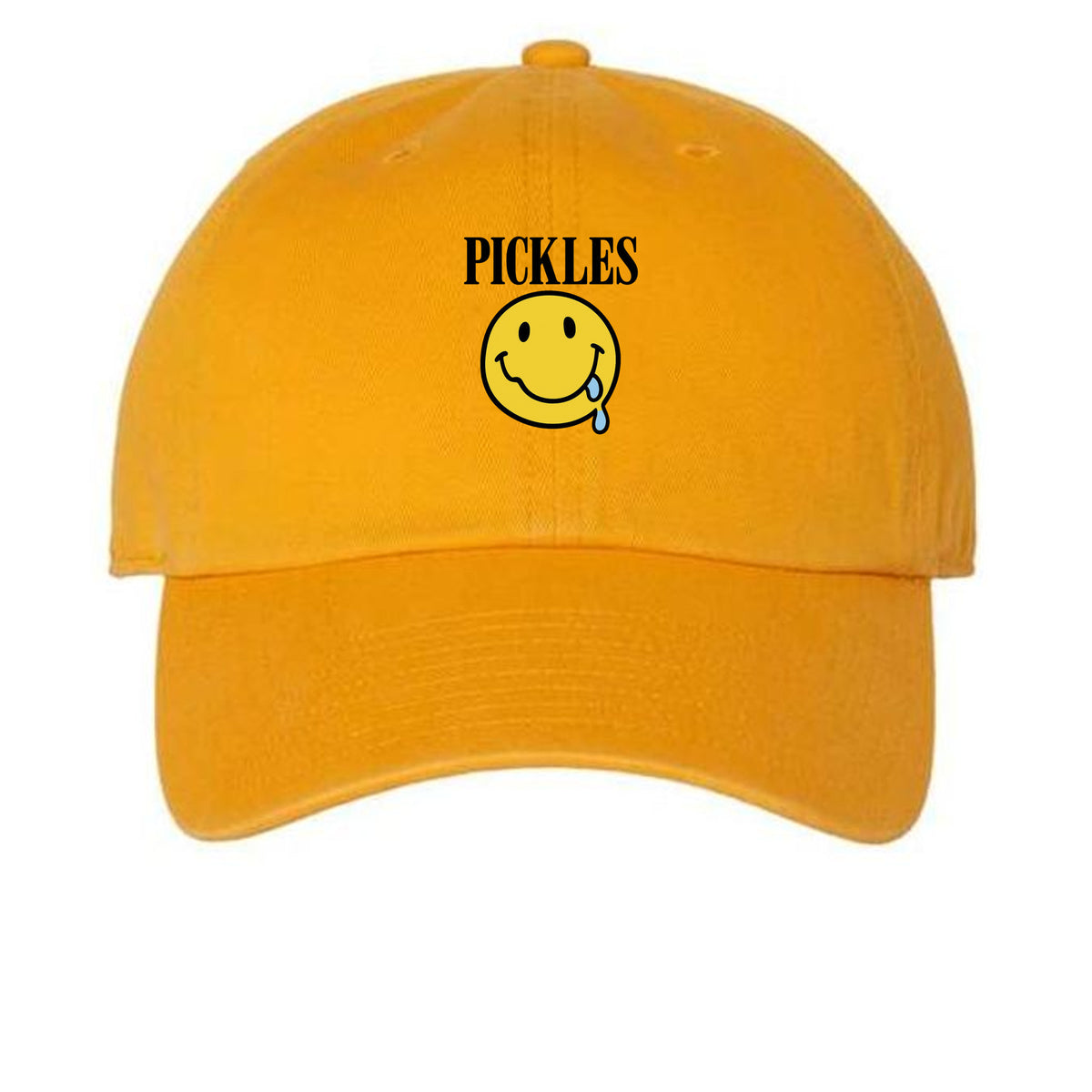 Pickle Dad Hat, Cotton Baseball Cap in Gold, front view